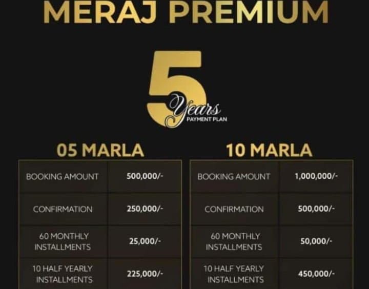 Meraj Housing Sialkot Plot For sale on 5 years plan Premium Block